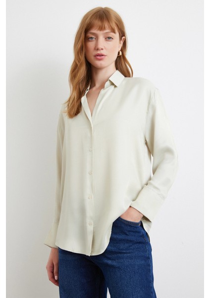 Viskon Saten Gömlek Gri