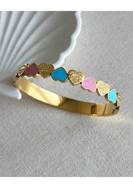 Gold Mavi Pembe Tiff Model Kalpli Çelik Kelepçe