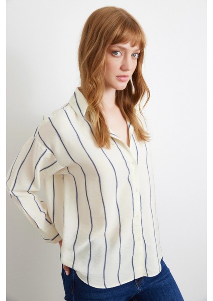 Çizgili Modal Gömlek Indigo