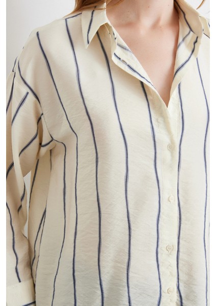 Çizgili Modal Gömlek Indigo fırsatları