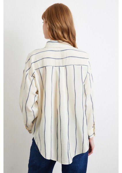 Çizgili Modal Gömlek Indigo indirimleri