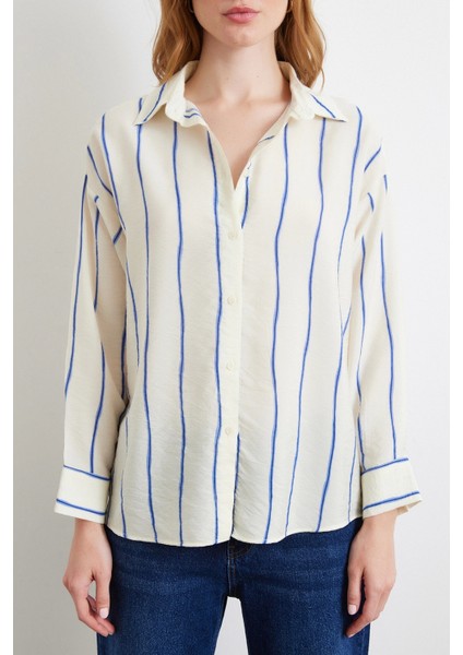 Çizgili Modal Gömlek Saks fırsatları