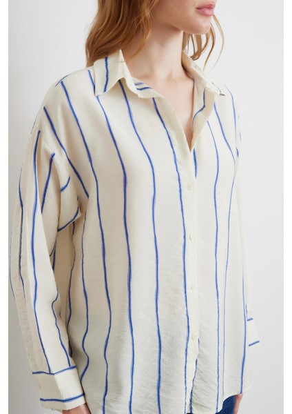 Çizgili Modal Gömlek Saks indirimleri