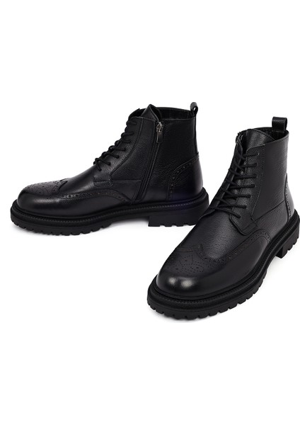 Erkek Siyah Fermuarlı Deri Bot 25WFD7006FT modelleri