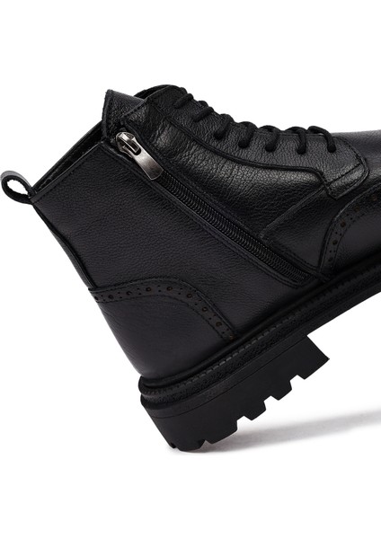 Erkek Siyah Fermuarlı Deri Bot 25WFD7006FT