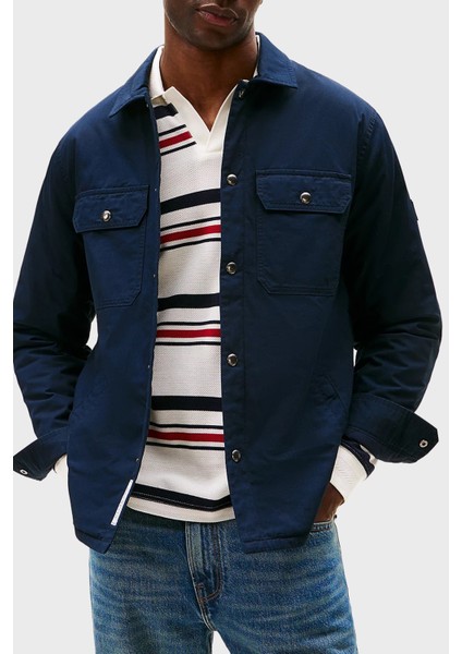 Logolu % 100 Pamuk Regular Fit Gömlek Ceket Erkek Gömlek Ceket MW0MW40611 Dw5