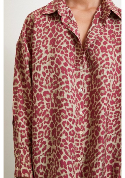 Leopar Desen Javanez Gömlek Yeşil indirimleri