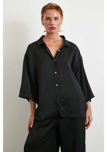 Dökümlü Romantik Gömlek Siyah