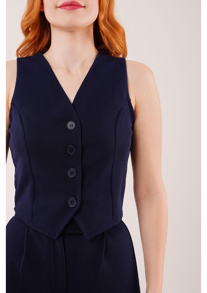 Önü Düğmeli Lacivert Yelek fırsatları