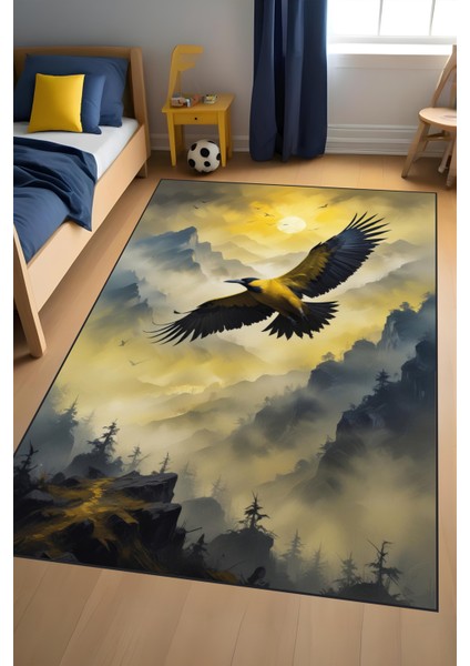 Dijital Baskı Sarı Lacivert Kanarya Halısı Makinada Yıkanabilir Genç Çocuk Odası Halısı fiyatları