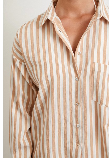 Multi Çizgili Cepli Gömlek Camel indirimleri