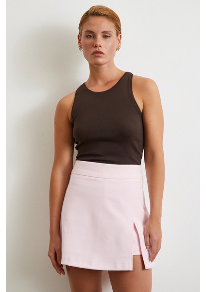 Yırtmaçlı Şort Etek Pembe