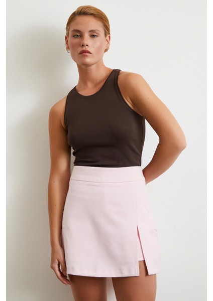 Yırtmaçlı Şort Etek Pembe modelleri