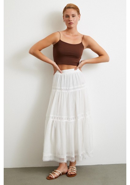 Dantelli Maxi Etek Beyaz