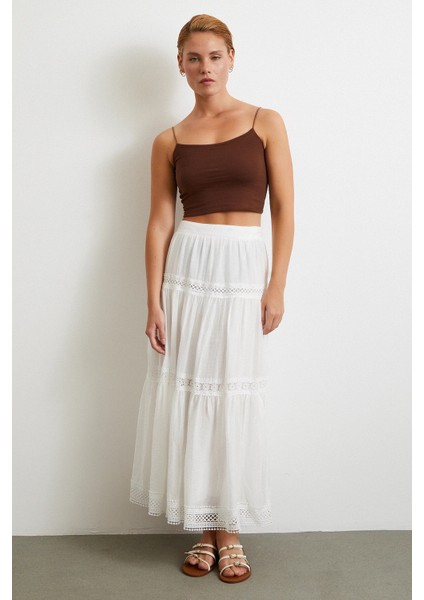 Dantelli Maxi Etek Beyaz fiyatları