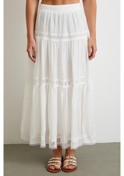 Dantelli Maxi Etek Beyaz fırsatları