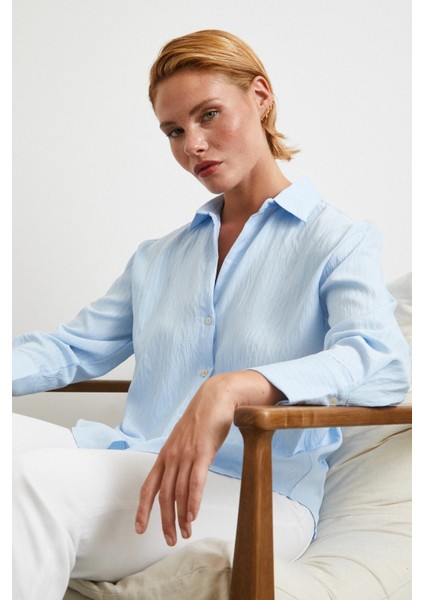 Paralel Çizgili Gömlek Mavi