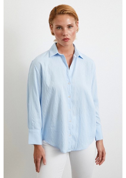 Paralel Çizgili Gömlek Mavi modelleri