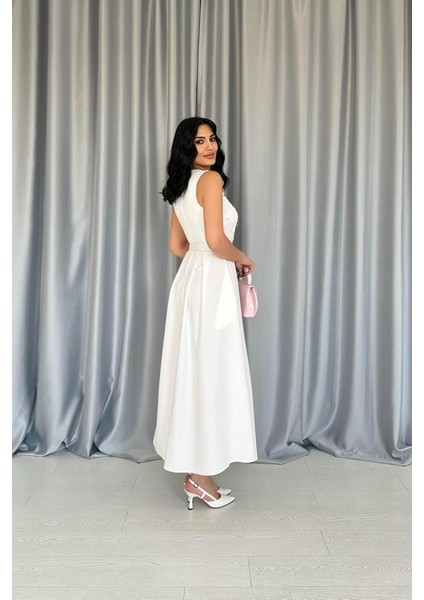 Beyaz Önü Dantel Detaylı Kemerli Elbise fırsatları