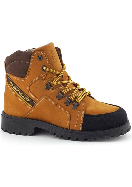 Hakiki Deri Sarı Kahve Bağcıklı Fermuarlı Çocuk Bot