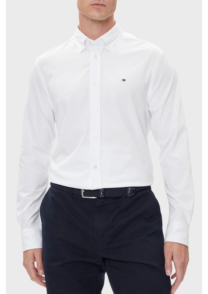 Pamuklu Regular Fit Düğmeli Yaka Uzun Kollu Gömlek Erkek Gömlek MW0MW39418 Ycf