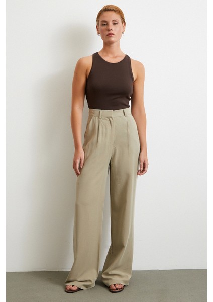 Keten Palazzo Pantolon Gri