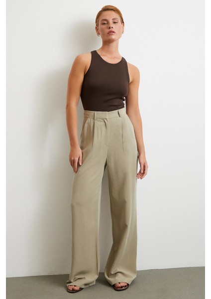 Keten Palazzo Pantolon Gri fırsatları