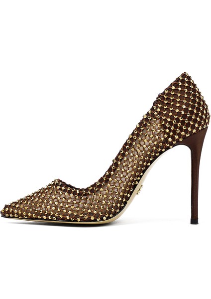 Kadın Bronz Taşlı Yüksek Ince Topuklu Deri Stiletto 25AFD1206TS fırsatları