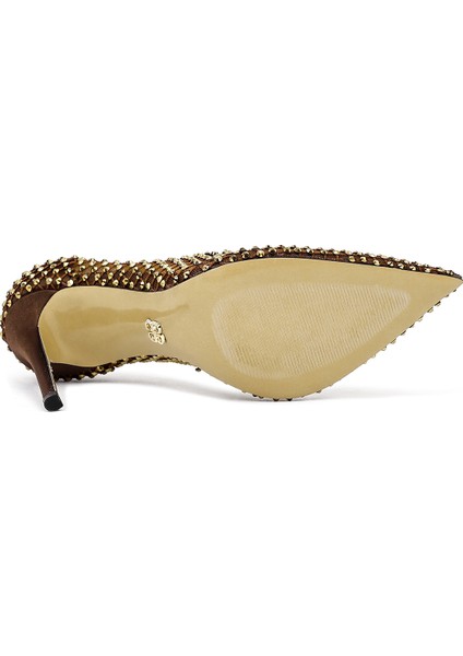 Kadın Bronz Taşlı Yüksek Ince Topuklu Deri Stiletto 25AFD1206TS indirimleri