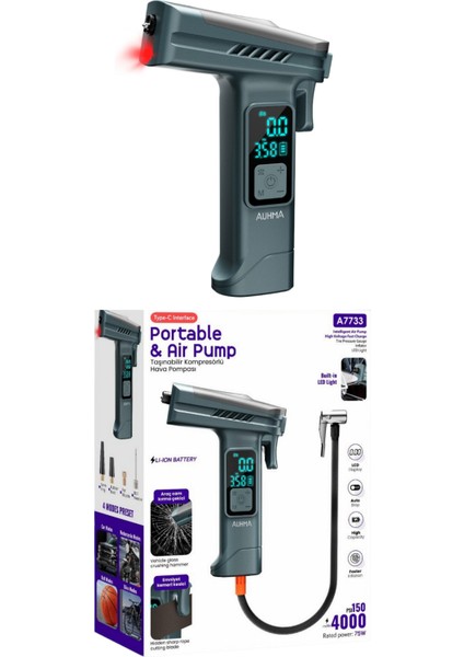 Tüm Araçlarla Uyumlu Kablosuz 150PSI 4.000MAH Lı-Ion Batarya Taşınabilir Kompresörlü Hava Pompası