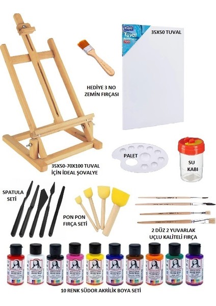 FUN-ART-35X50 Şovalyeli Tuval Seti Zemin Fırça Seti