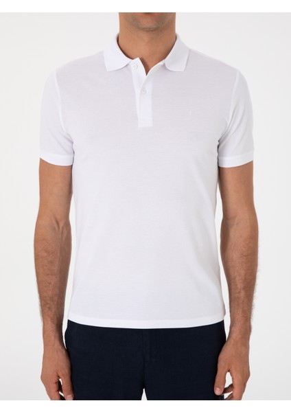 Erkek Beyaz Slim Fit %100 Pamuk Polo Yaka T-Shirt 50310024-VR013