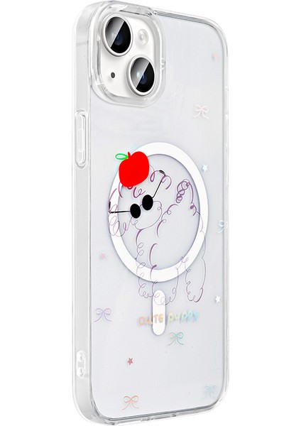 iPhone 15 Kılıf M-Safe Şarj Özellikli Şeffaf Zore Folk Sert Kapak - Sevimli Köpek modelleri