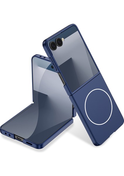 Galaxy Z Flip 7 Kılıf Wireless Şarj Özellikli Zore Kıpta M-Safe Kapak - Lacivert
