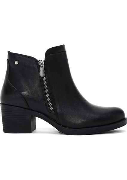 Kadın Siyah Fermuarlı Topuklu Deri Bot 25WFD411118