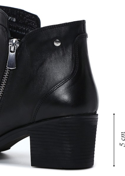Kadın Siyah Fermuarlı Topuklu Deri Bot 25WFD411118 fiyatları