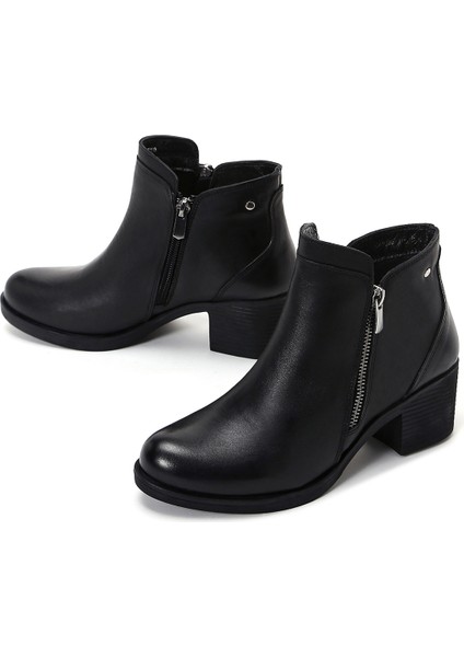 Kadın Siyah Fermuarlı Topuklu Deri Bot 25WFD411118 modelleri