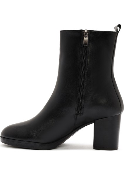 Kadın Siyah Fermuarlı Kalın Topuklu Deri Bot 25WFD411718 fırsatları