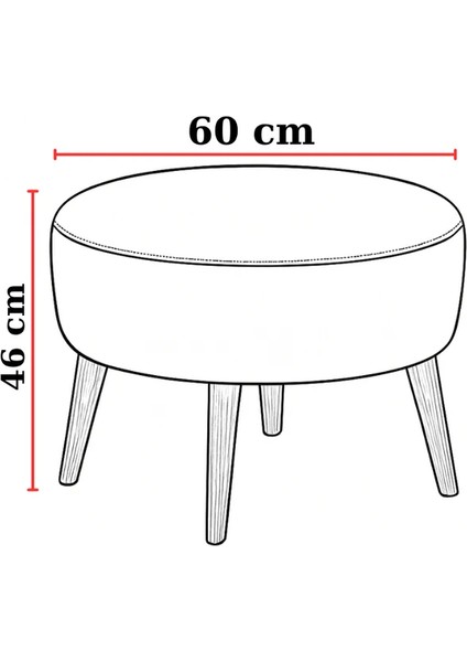 Büyük Yuvarlak Puf - Deri Kumaş - Ahşap Ayak - Gri modelleri