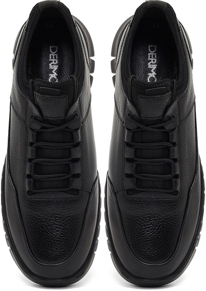 Erkek Siyah Bağcıklı Kalın Tabanlı Deri Casual Sneaker 25WFD6418FT
