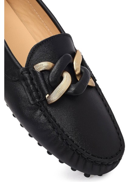 Kadın Siyah Tokalı Deri Loafer 25AFD290118