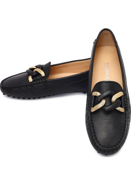 Kadın Siyah Tokalı Deri Loafer 25AFD290118