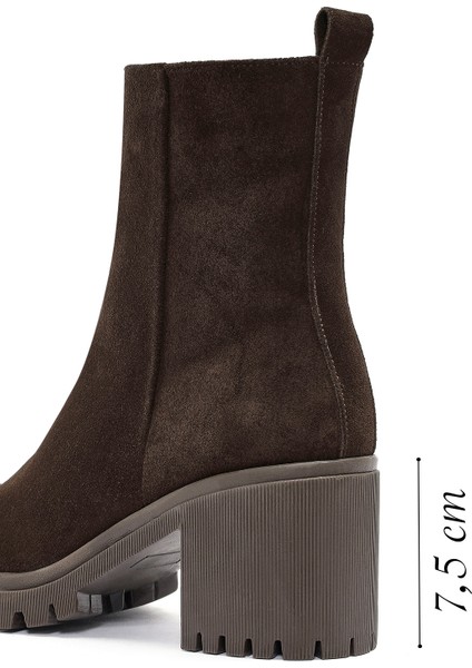 Kadın Kahverengi Fermuarlı Topuklu Süet Deri Bot 25WFD200910 fiyatları