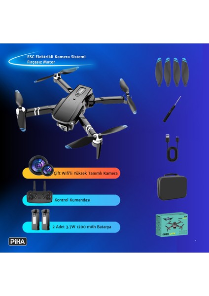 S65 Free Lıte – 2 Batarya, 30 Dakika Uçuş, 1080P Çift Esc Kamera, Fırçasız Motorlu Drone/app Kontrolü