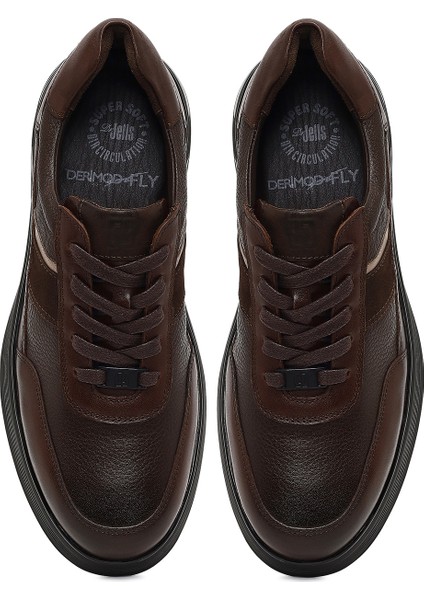 Erkek Kahverengi Bağcıklı Deri Casual Sneaker 25WFD677214