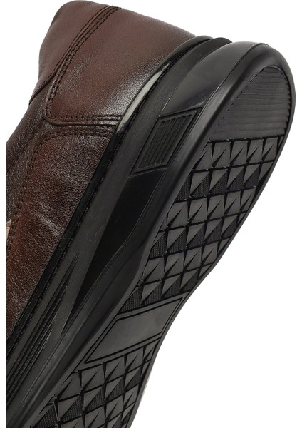 Erkek Kahverengi Bağcıklı Deri Casual Sneaker 25WFD677214
