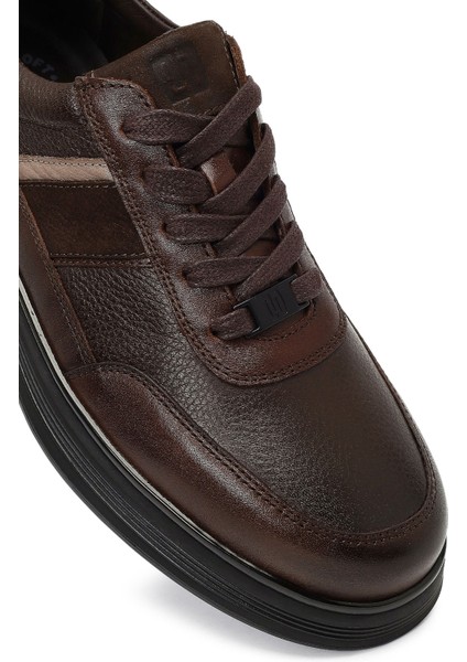 Erkek Kahverengi Bağcıklı Deri Casual Sneaker 25WFD677214