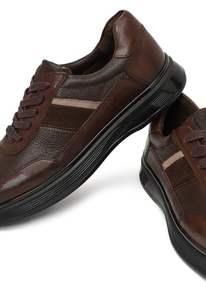 Erkek Kahverengi Bağcıklı Deri Casual Sneaker 25WFD677214