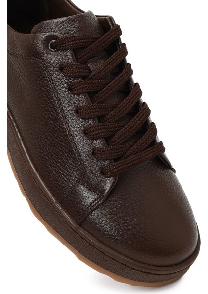 Erkek Kahverengi Bağcıklı Kalın Tabanlı Deri Sneaker 25WFD7602FT