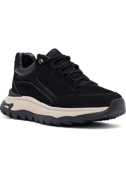 Erkek Siyah Bağcıklı Kalın Tabanlı Nubuk Deri Casual Sneaker 25WFD6605V3
